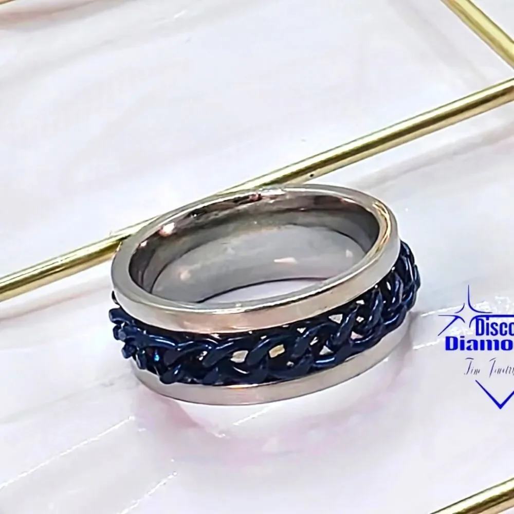 SPINNER  Titanium Polished Silver Ring - Blue Chain